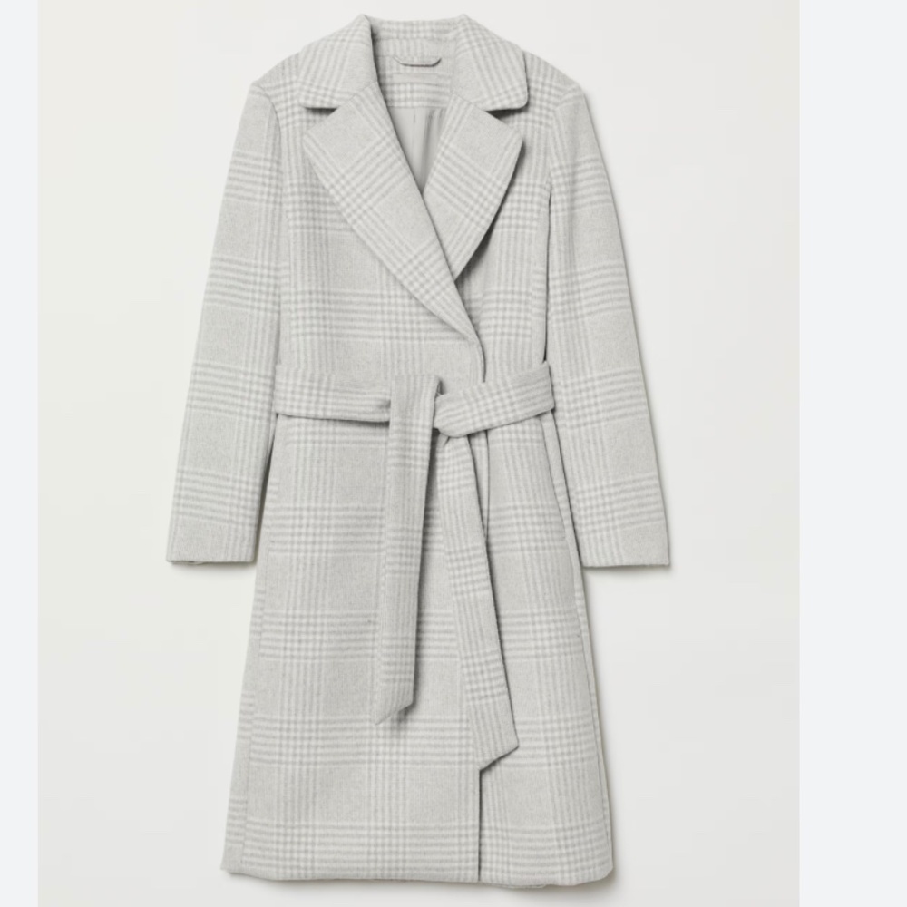 WOOL-BLEND COAT  - LIGHT GRAY/CHECKED